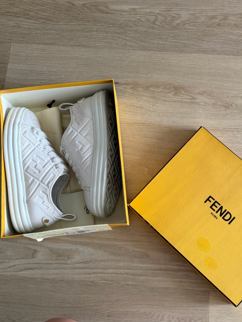 Fendi White Embossed FF Logo Sneakers
